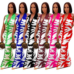 Backless Cardigan Printed Dress Women
