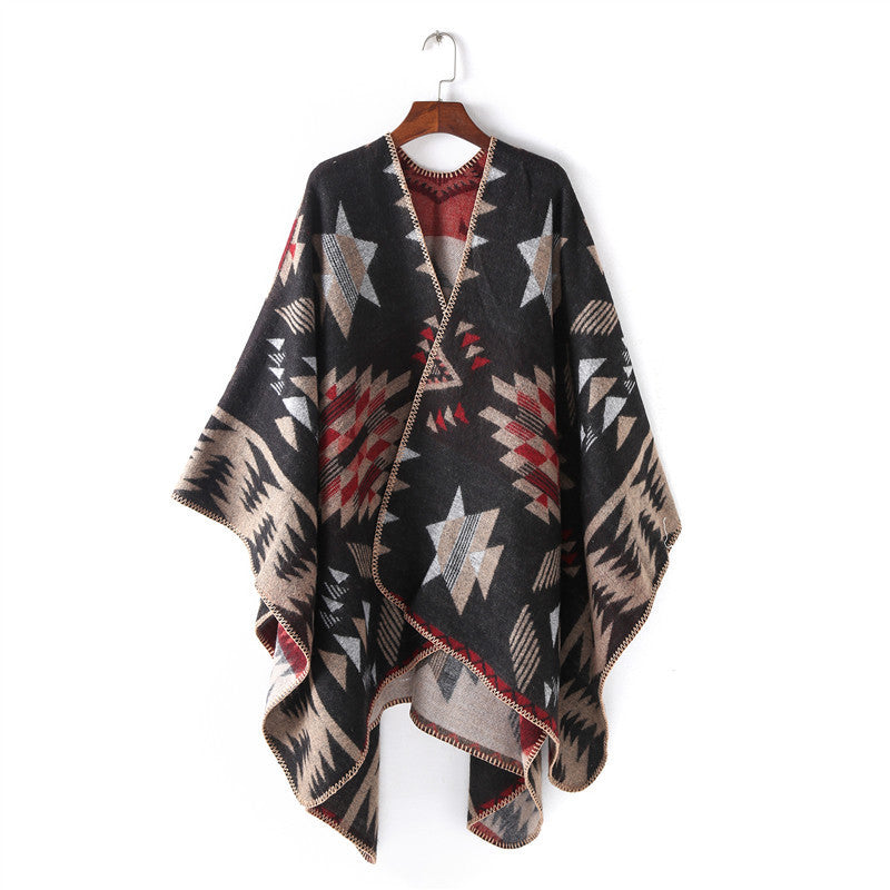 Warm shawl with various patterns such as flowers