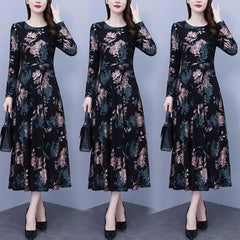 Long Sleeve Plus Size Hide Thick Waist And Belly Dress